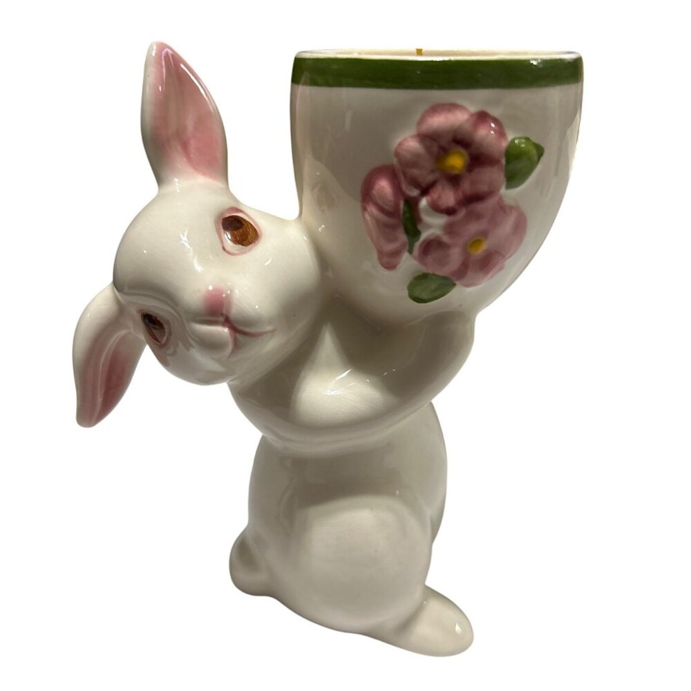 Vtg Avon Sunny Bunny Ceramic Candle Holder Floral Medley Scent Candle 1981